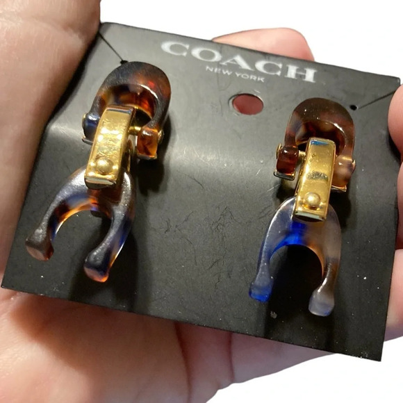 COACH Faux Tortoiseshell & Gold-Tone Signature Cs Drop Dangle Earrings NWT - Picture 1 of 6